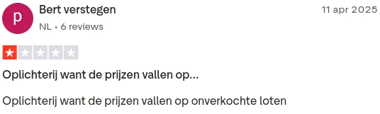 Review Bert verstegen: Oplichterij want de prijzen vallen op onverkochte loten