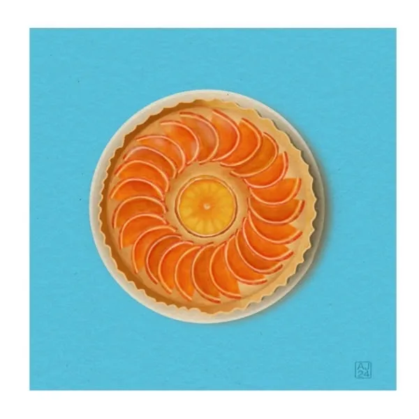 Digital drawing of an orange tart seen from above