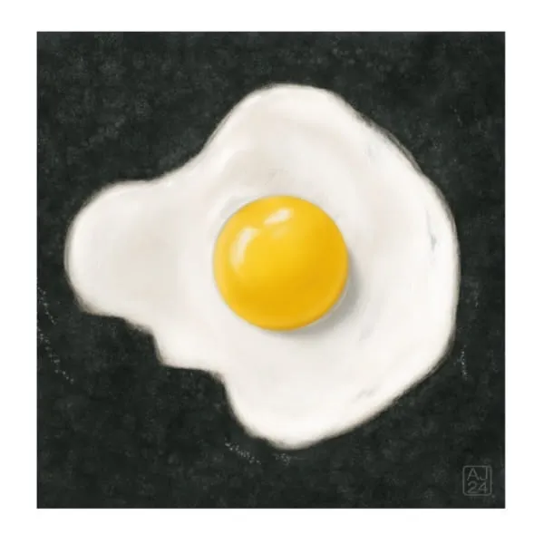 Digital drawing of a fried egg against a dark surface