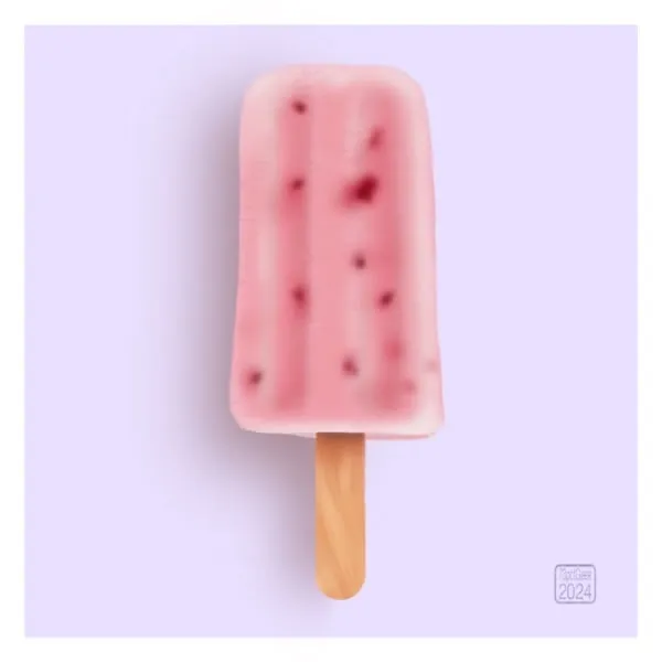 Digital drawing of a pink ice lolly against a lilac background