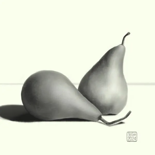 Digital pencil drawing of a couple of pears