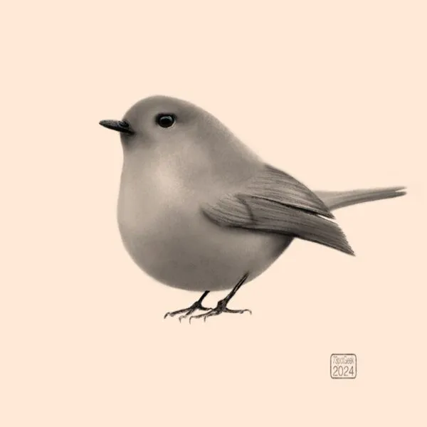 Digital monochrome pencil sketch of a robin