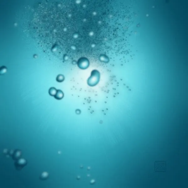Digital drawing of light shining through water and clusters of bubbles