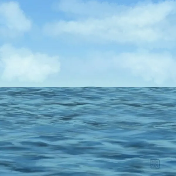 Digitally painted sketch of a seascape with a cloudy sky