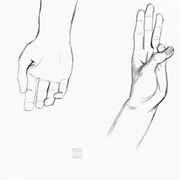 Digital pencil sketch of two different hand poses