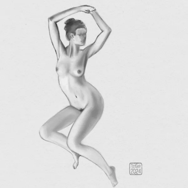 Digital pencil drawing of a nude woman