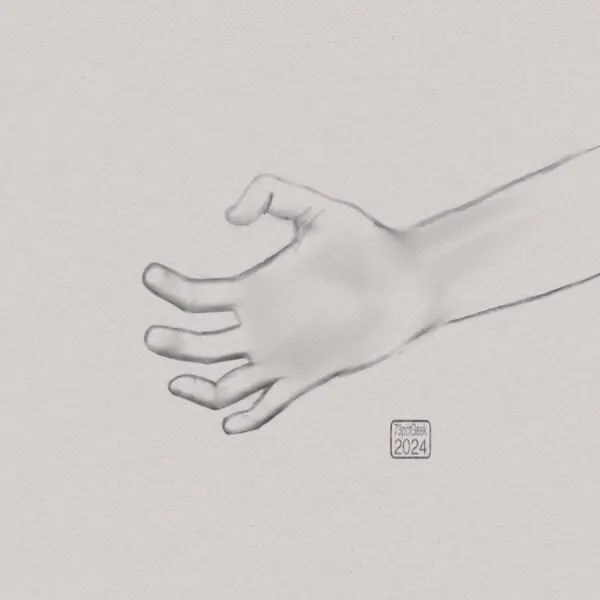 Digital pencil sketch of a hand, palm up