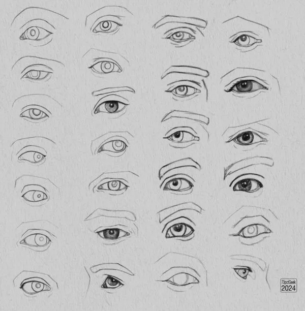 Digital graphite studies of 26 individual eyes.