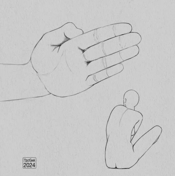 Digital graphite sketches of a hand, and a figure drawing of a nude woman seen from behind.