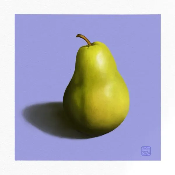 A digital still-life of a pear. 
