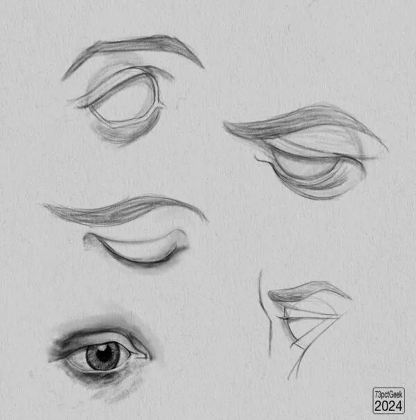 Digital graphite studies of a five different eyes.