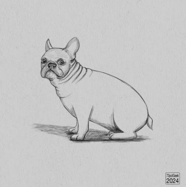Digital graphite sketch of a French Bulldog.