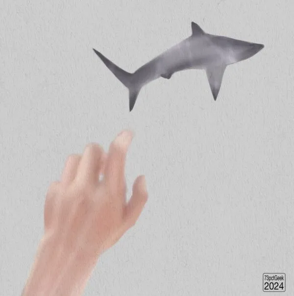 Digital sketch of a hand and a shark.