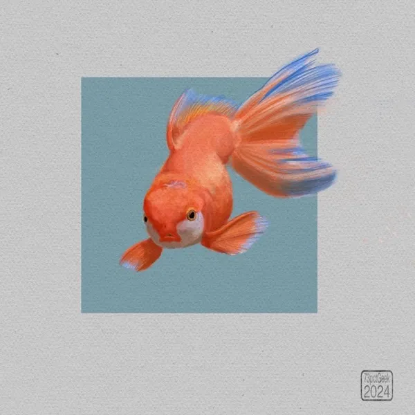 Digital painting of a fancy goldfish.