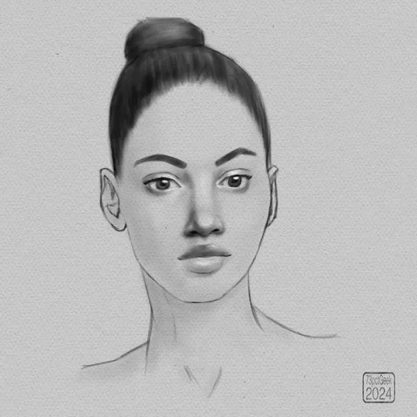 Digital sketch of a woman’s head and neck.