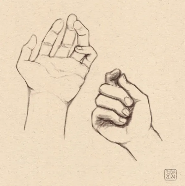 Digital sketches of two hands in different poses.