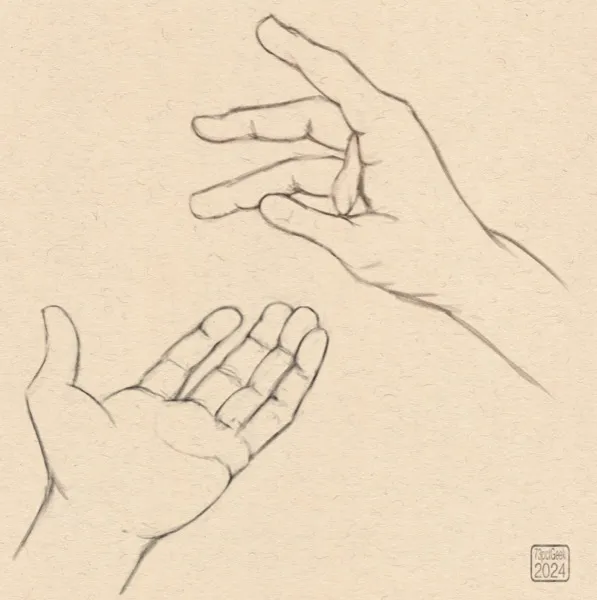 Digital sketches of two hands in different poses.