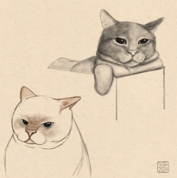 Digital sketches of two different cats.