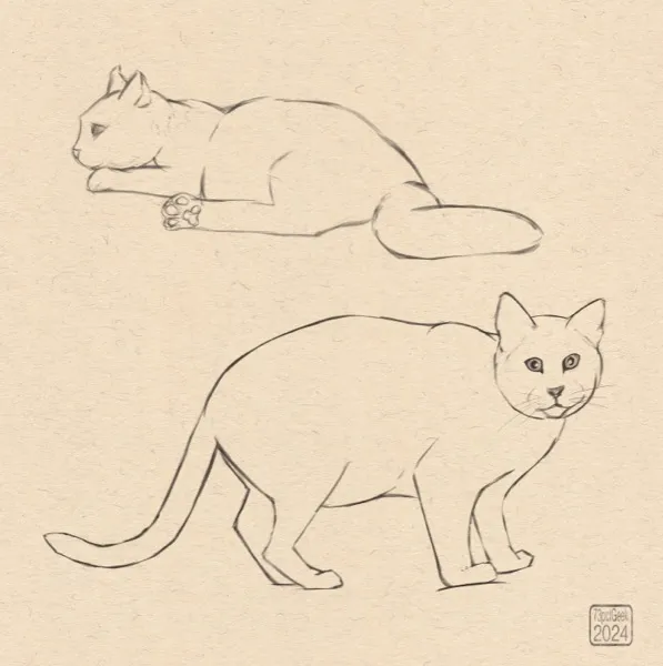 Digital sketches of two different cats.