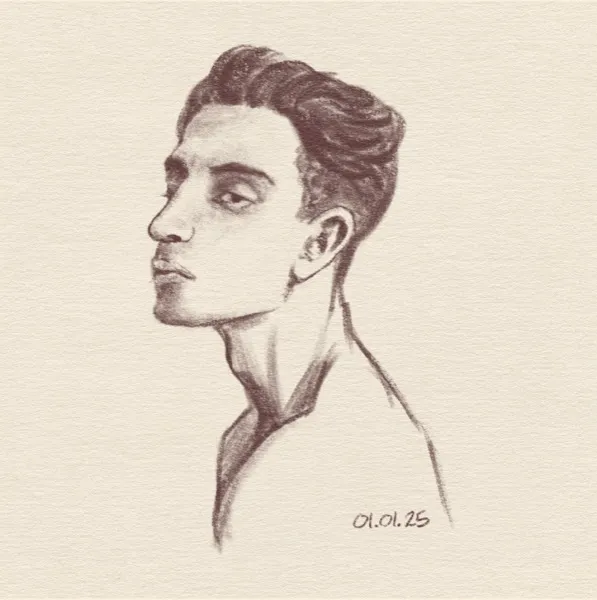 Digital sketch of a man's head.