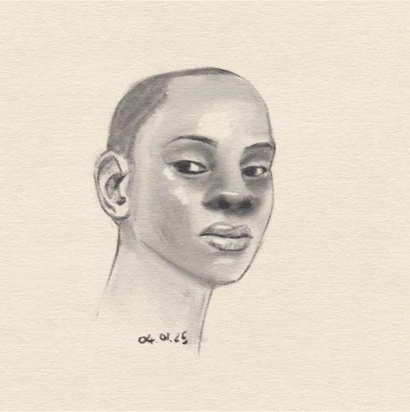 Digital sketch of a woman's head.