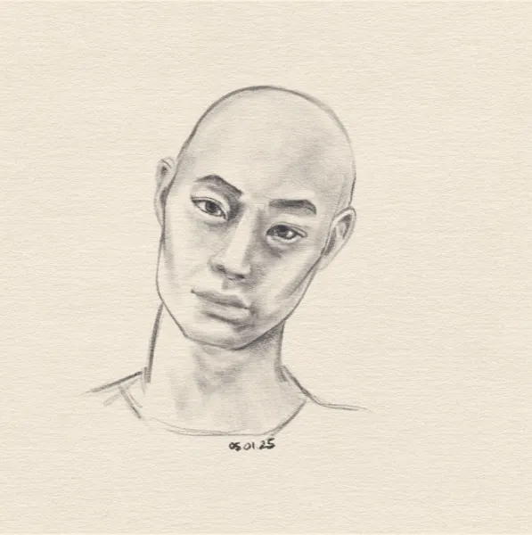 Digital sketch of a man's head.