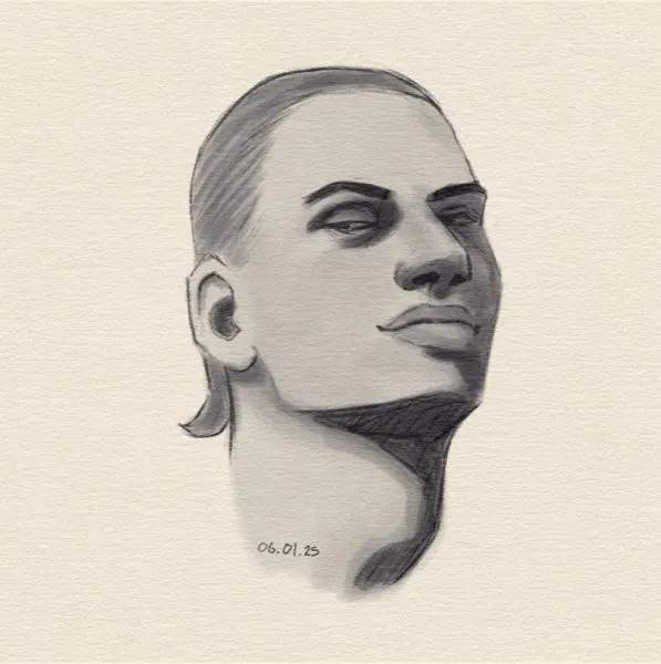 Digital sketch of a man's head.