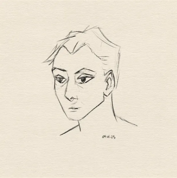 Digital, cartoonish, sketch of a man's head.