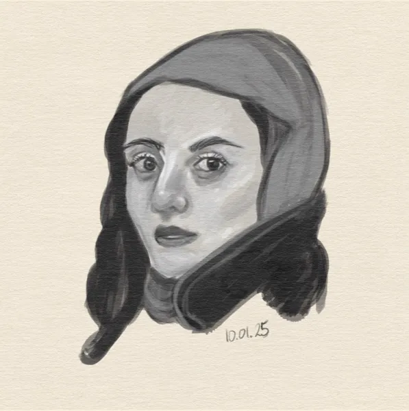 Digital gouache of a woman's head.