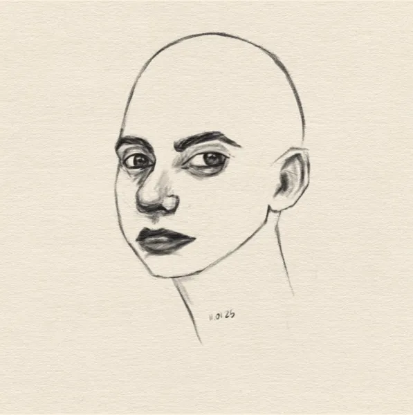 Digital sketch of a woman's head.