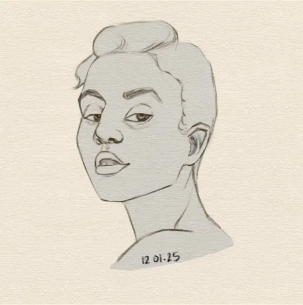 Digital sketch of a woman's head.