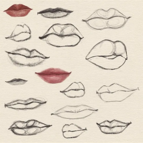 Digital sketches of a variety of lips.