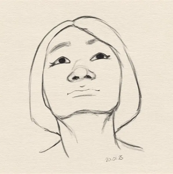 Digital sketch of a woman's head.