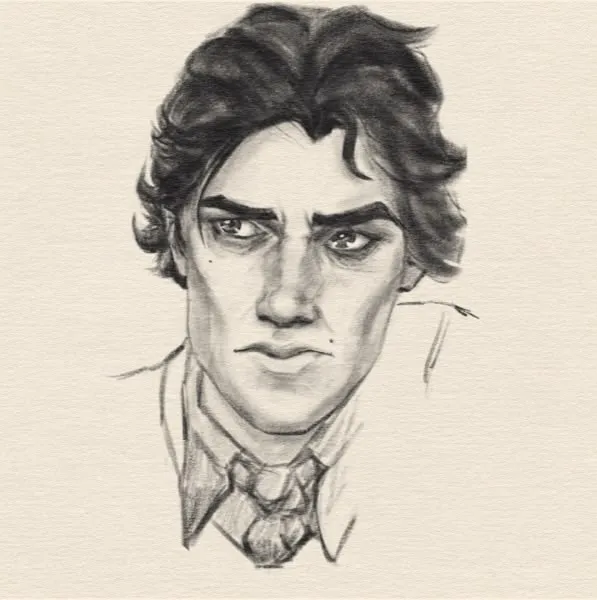 Digital sketch of a man's head.