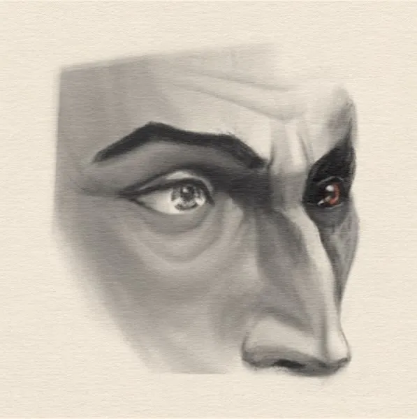 Digital graphite study of part of a man's face.