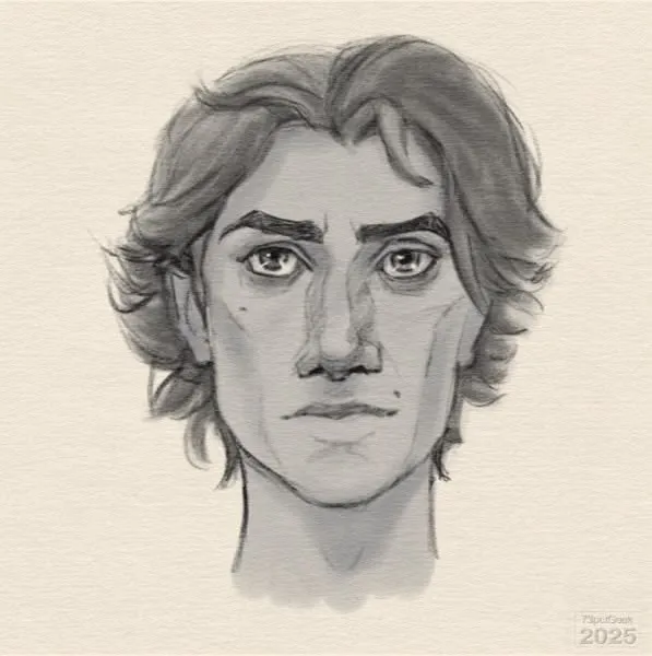Digital sketch of a man's head.
