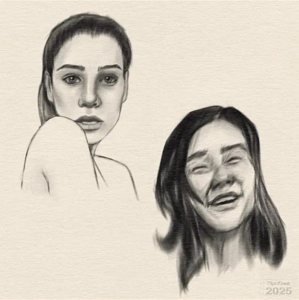 Digital sketch of two women's heads.