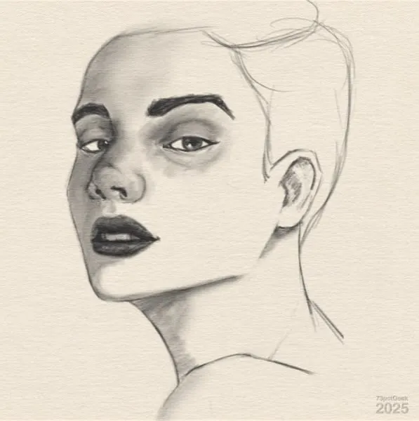 Digital sketch of a woman's head.