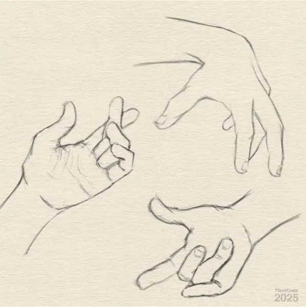 Digital sketch of 3 different hands.