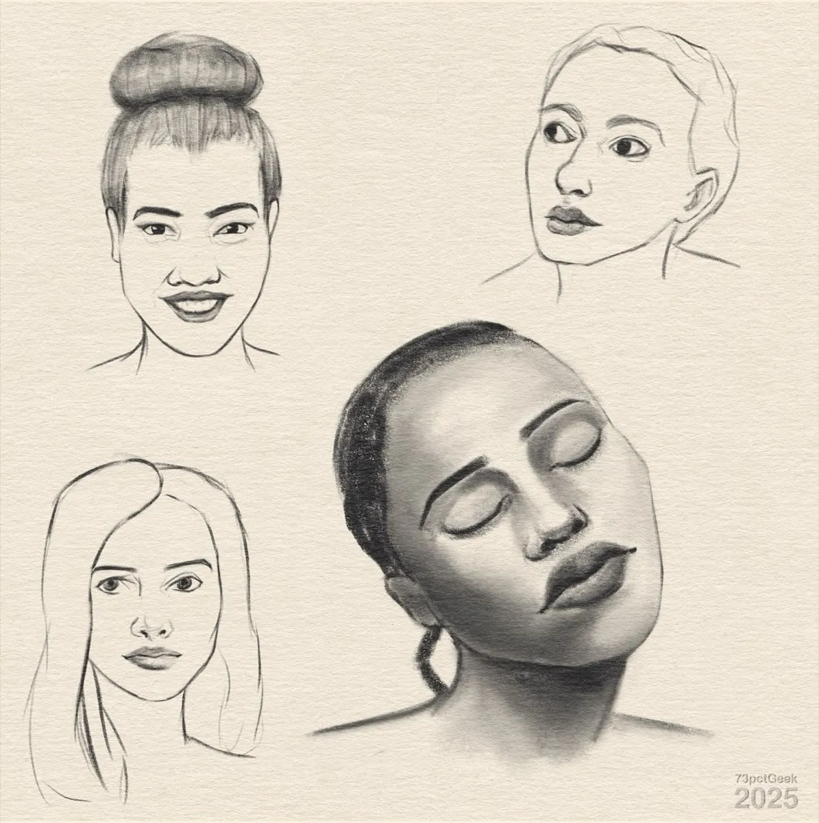 Digital sketch of a four different heads.