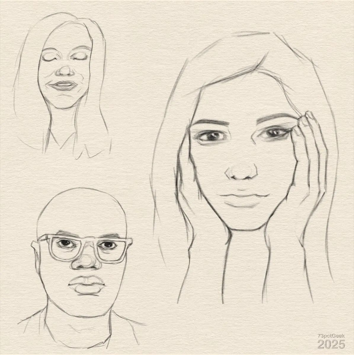 Digital sketch of three different heads