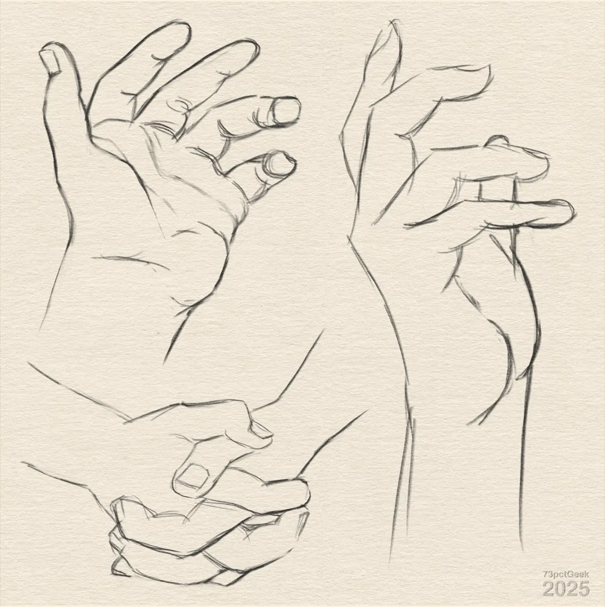 Digital sketches of hands in three different poses.