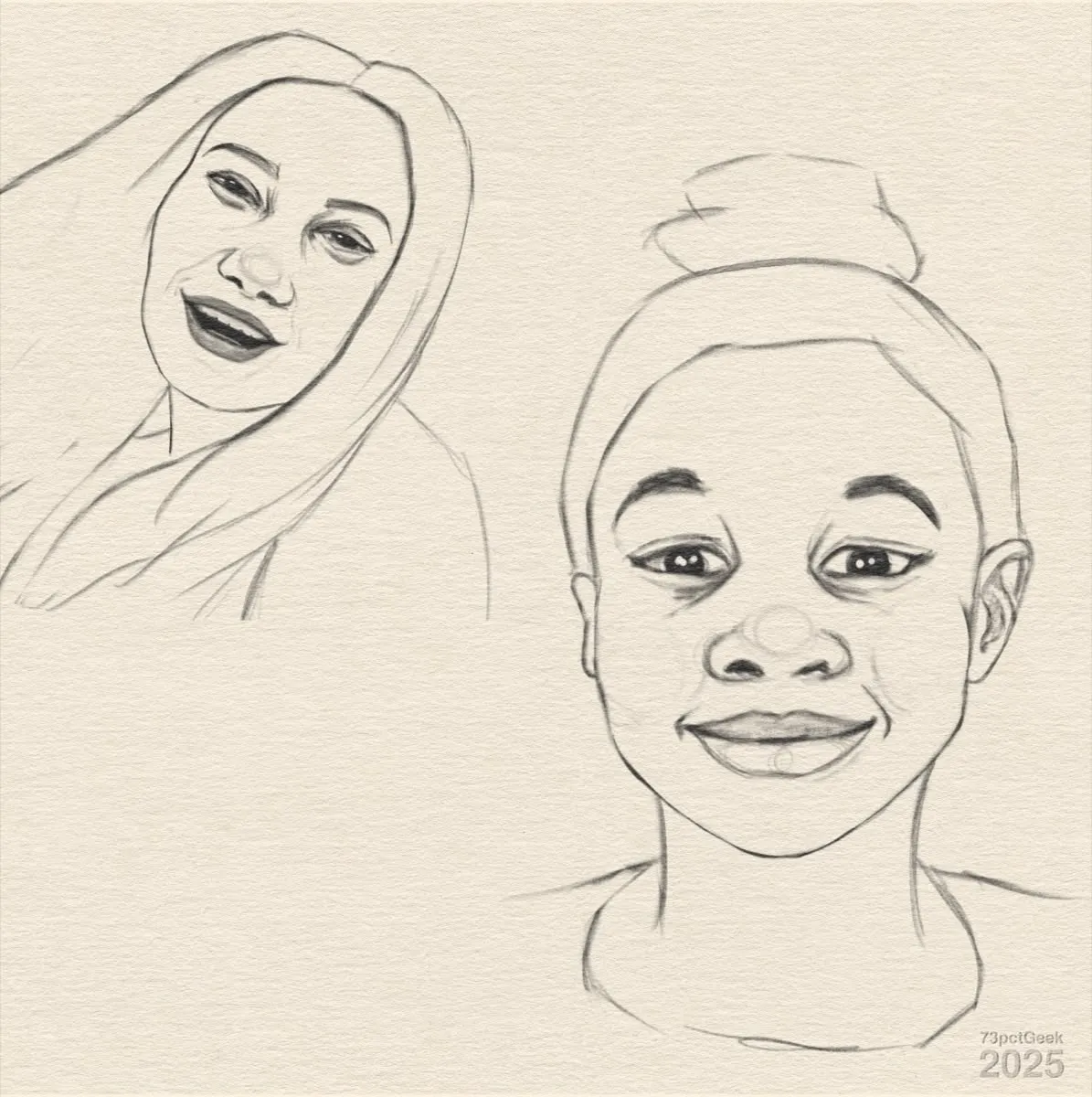 Digital line-art sketches of two different heads.