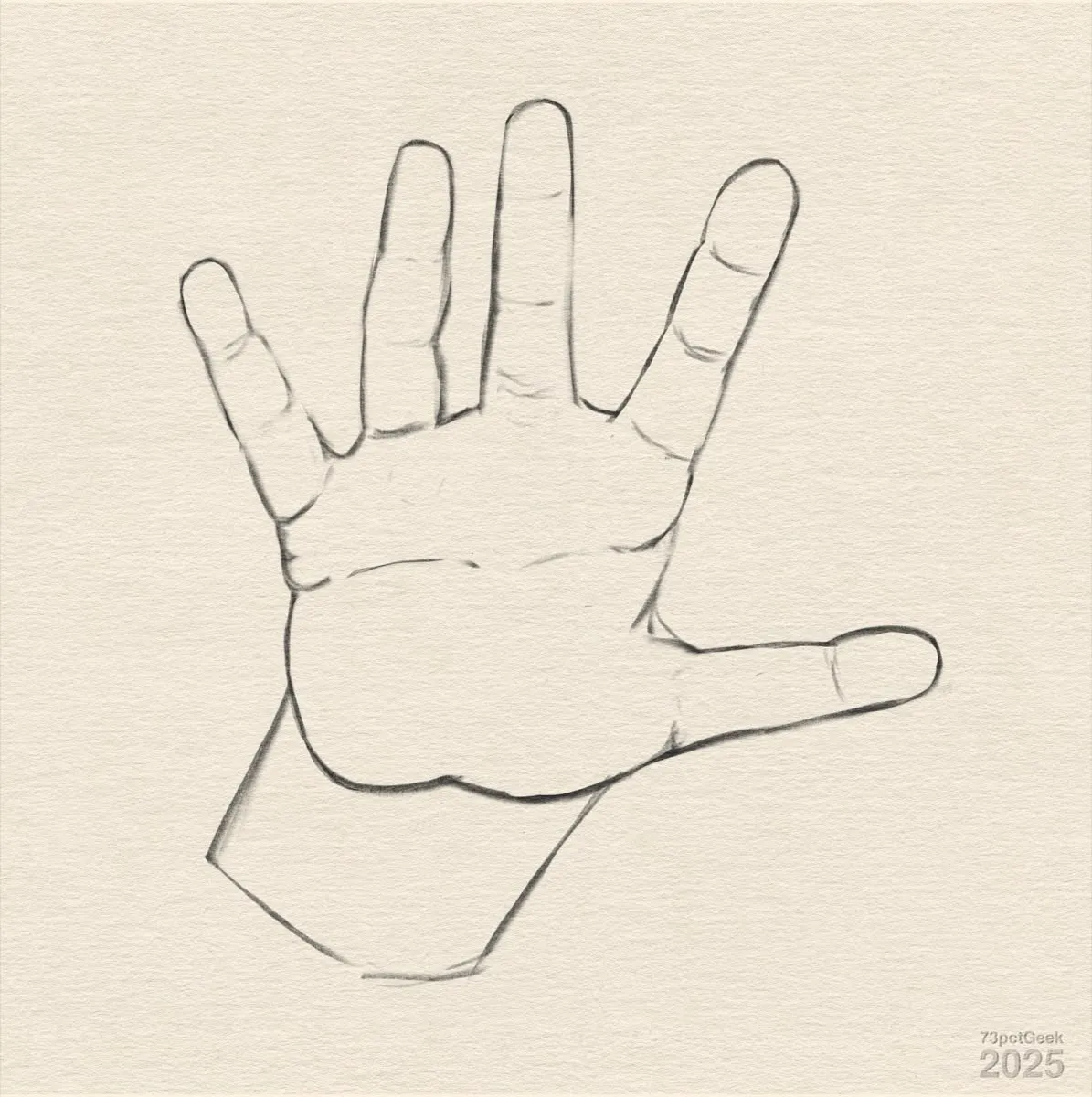 Digital sketch of a hand, palm facing forwards
