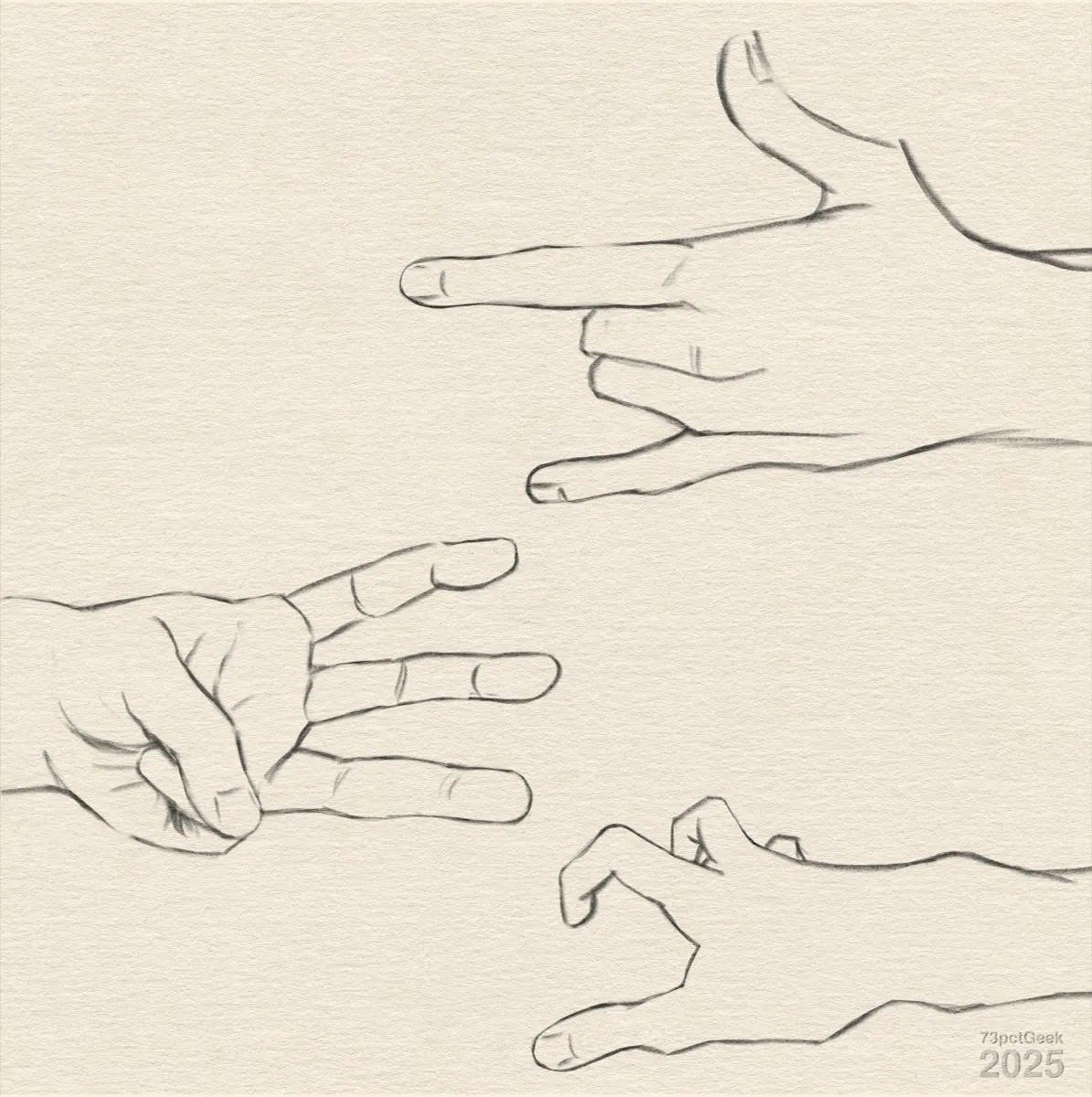 Digital line-art of three different hands in various poses.
