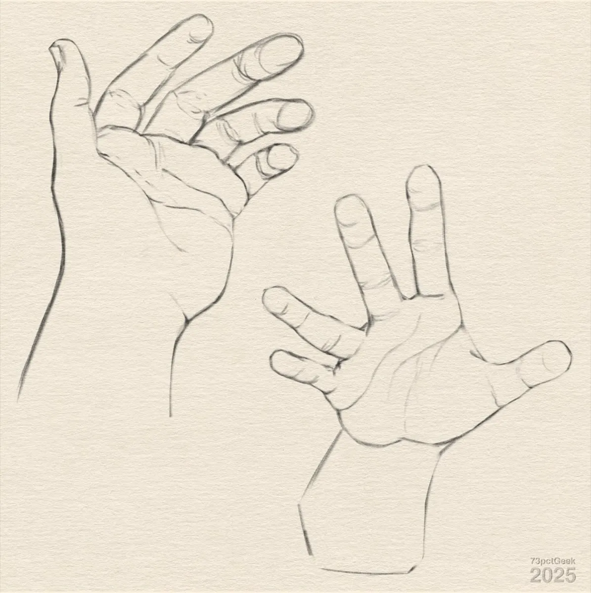 Digital graphite sketch of two individual hands