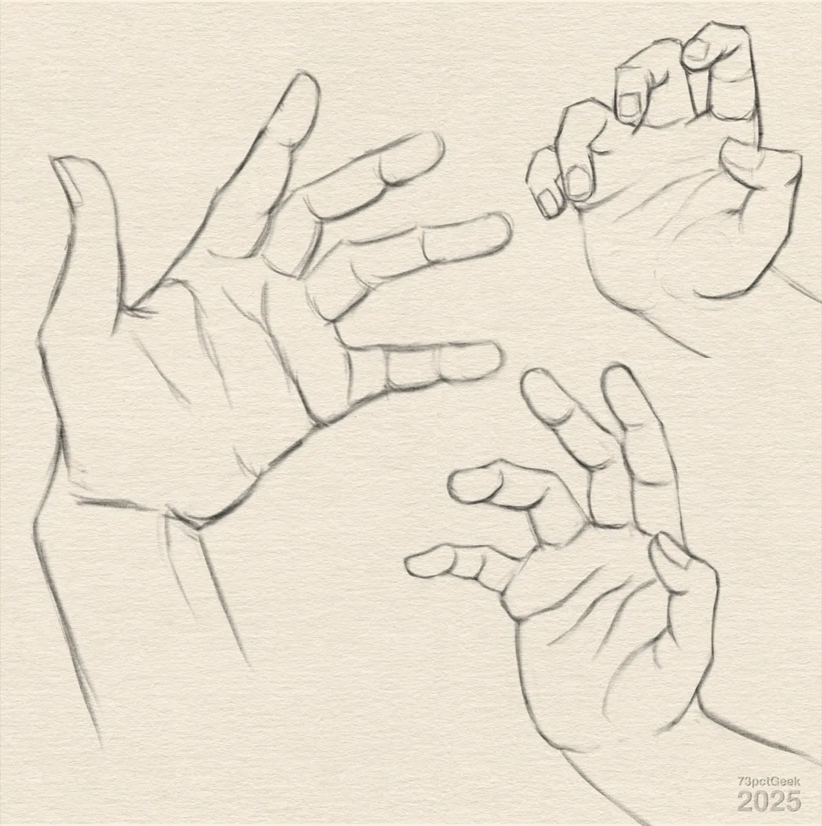 Digital line-art of three different hands in various poses.