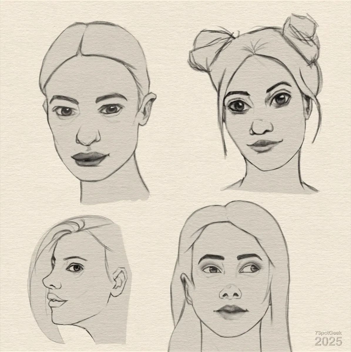 Digital sketches of four women’s heads.