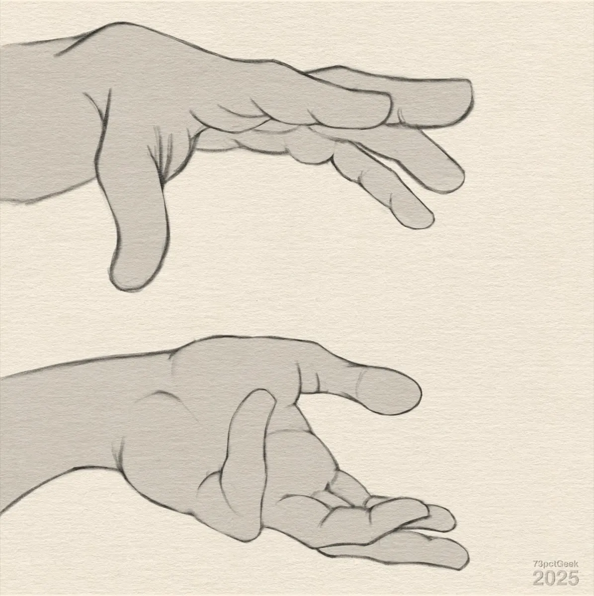 Digital sketches of two different hands in different poses.