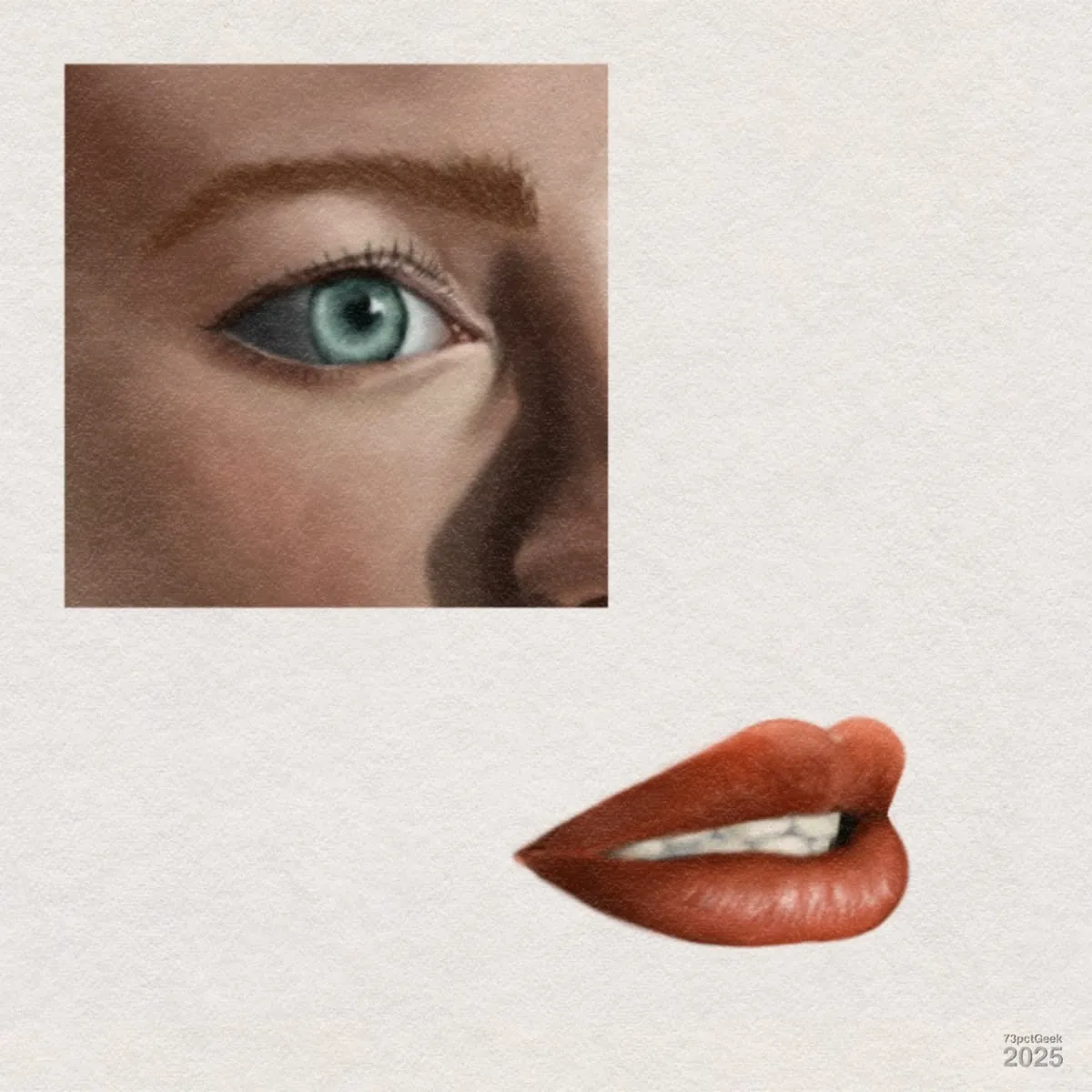Digital gouache studies of an eye, and some lips.